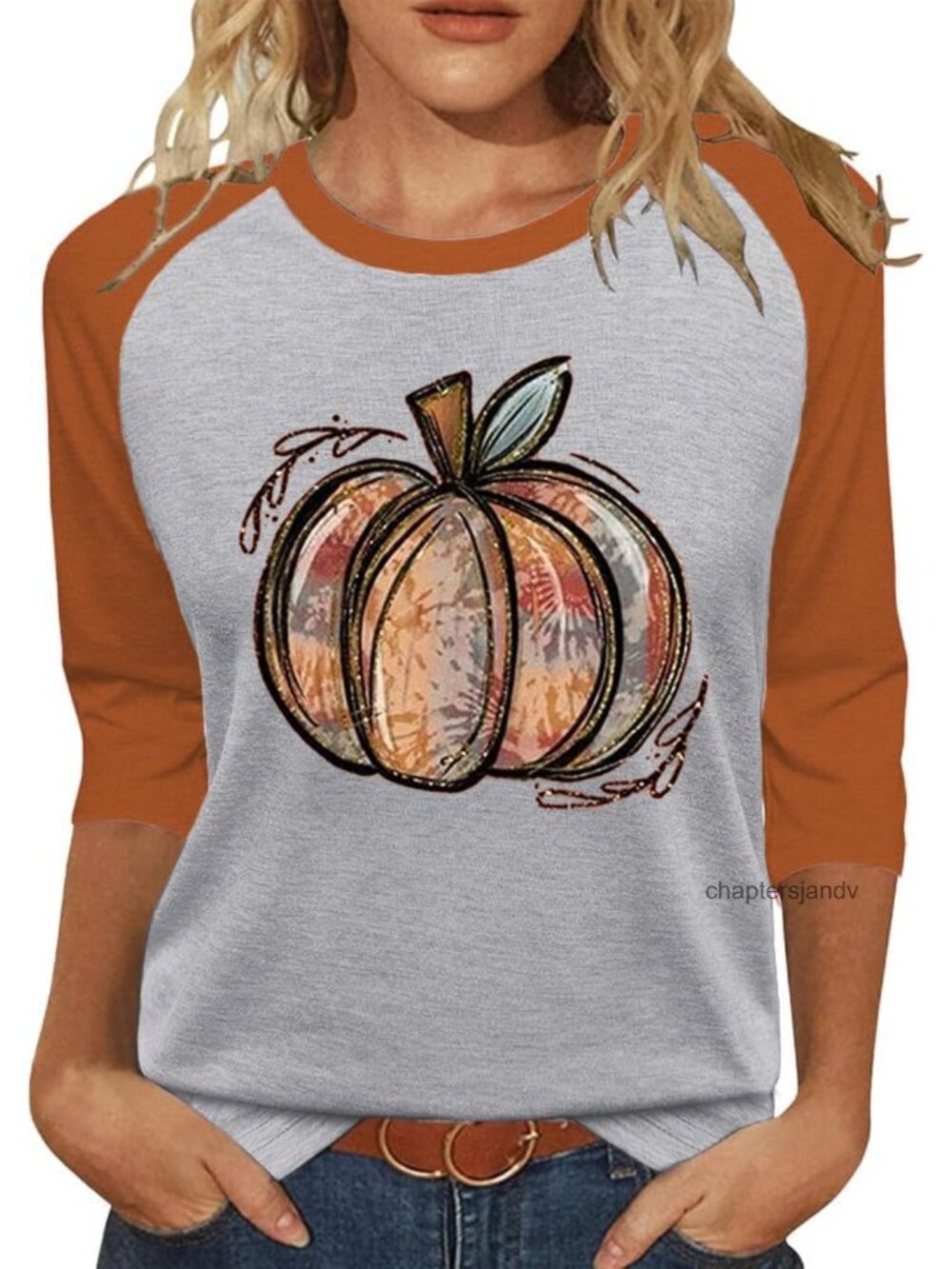 Women's Holiday 3/4 Sleeve T-Shirt Crew Neck Pullover Casual Top